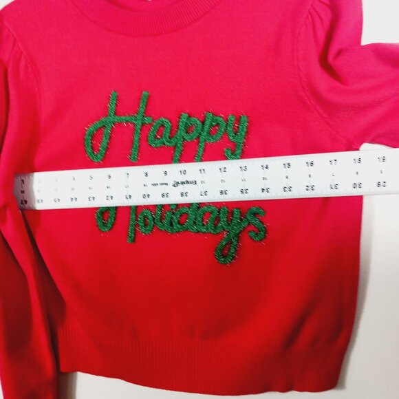 Main Strip, Happy Holidays Tinsel Sweater, Red W/ Green SZ MED, Novelty, Festive - Picture 11 of 15